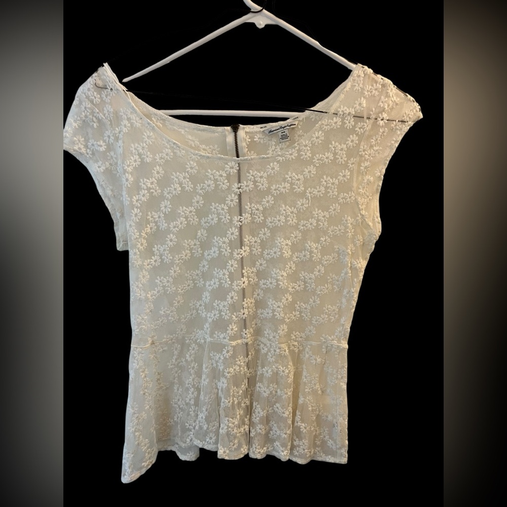 American Eagle Outfitters Ivory Floral Lace Top